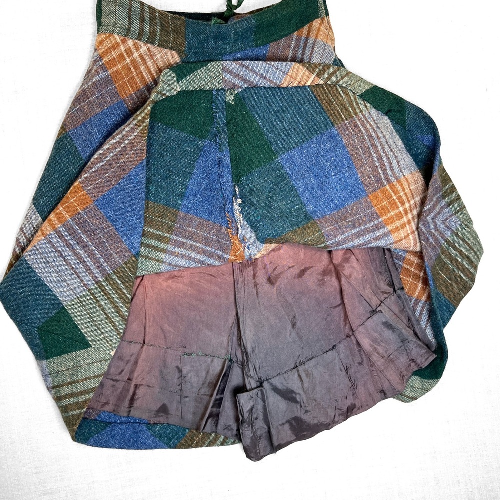 VTG Separate Ways XS Wool Skirt 1970s 7-8 23X22" Green Blu Plaid Lightning Zip